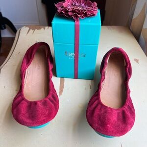 Tieks cranberry suede flats